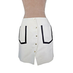 Kenzo Paris Mini Button Down White Mini Skirt Tuxedo Sz 42 Large US 8-10